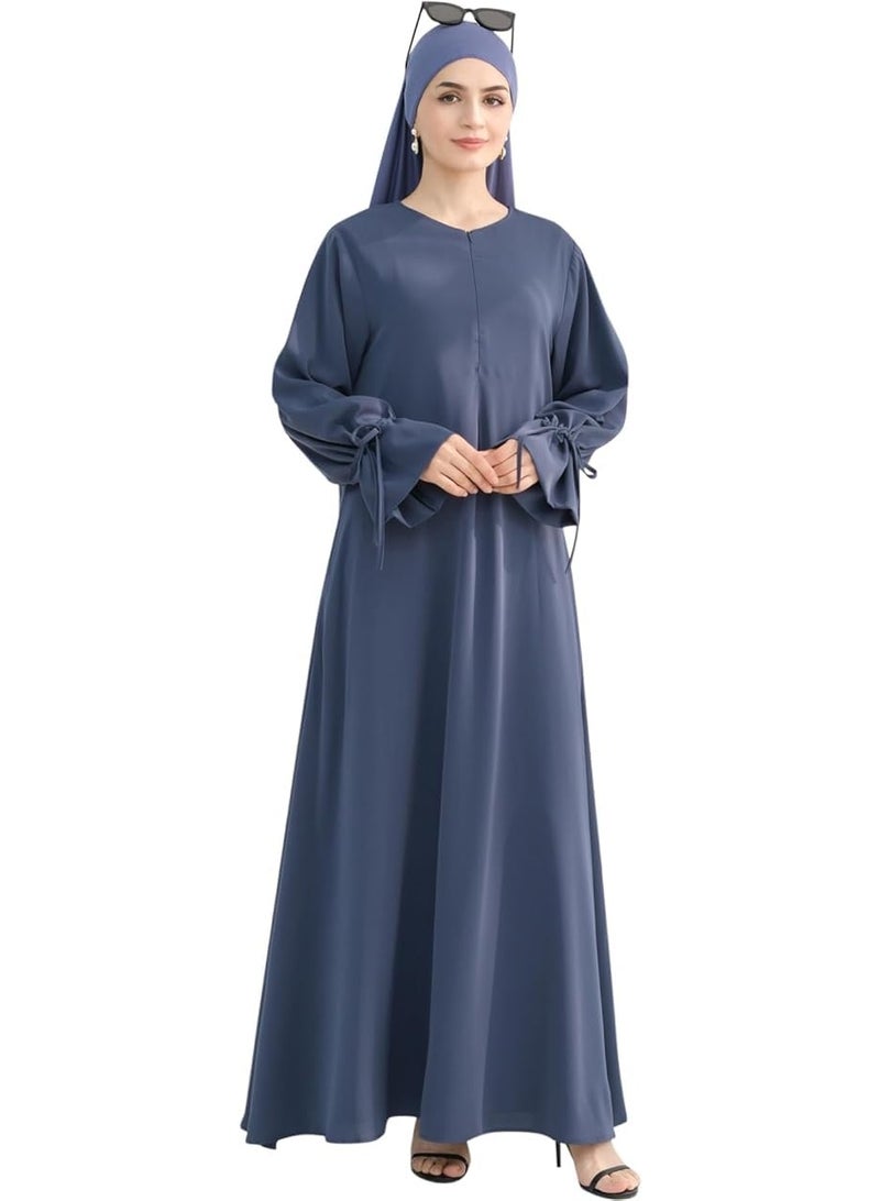 سيوسي Muslim Dress for Women, Kaftan Abaya Dress, Flowy Islamic Prayer Dresses, Breathable Daily Wear Eid Outfit with Modest Loose Fits, Long Sleeve Maxi, Elegant, Lightweight Fabric (Blue, L Size) - Image 3